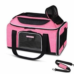 Pink Soft-Sided Pet Carrier Tote with Black Mesh Panels